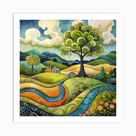 Tree In The Valley Art Print