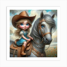 Little Cowgirl On Horse Art Print