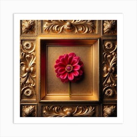 Dahlia Flower In Gold Frame Art Print