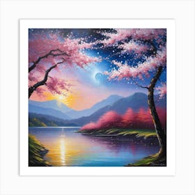 Cherry Blossoms By The Lake 9 Art Print