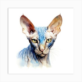 Don Sphynx Blue Eyed Cat Portrait 3 Art Print