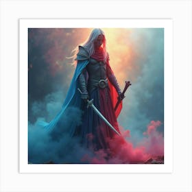 Soul Warrior In A Colorful Watercolor Mist, Dark And Vivid 1 Art Print