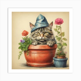 Cat In Pot 3 Art Print