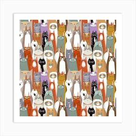 Funny Cartoon Seamless Cats Pattern Art Print