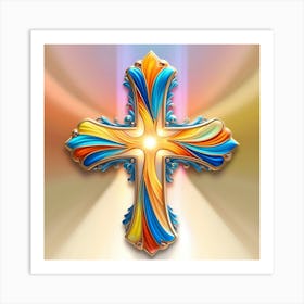 Vibrant 3D Image Of A Intricately Designed Cross With Beautiful Colors 1 Art Print