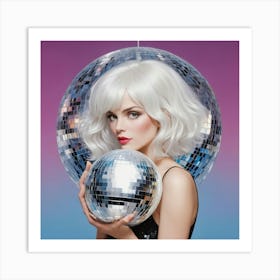 Woman With White Hair Holding A Disco Ball Art Print 3 Art Print