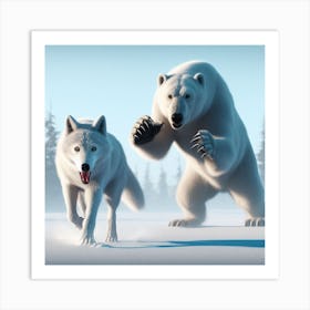 Polar Bear Preying On Husky Art Print