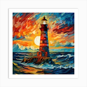 Lighthouse At Sunset 13 Art Print