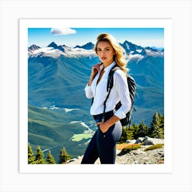 Woman Hiking In The Mountains 1 Art Print