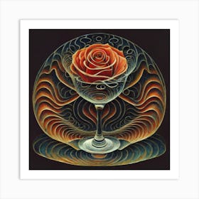 A rose in a glass of water among wavy threads Art Print