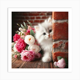 Cute Kitten With Flowers 1 Art Print