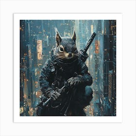 Futuristic City Ninja Squirrel Backdrop 10 Art Print