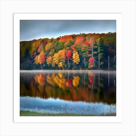 Autumn Trees Reflected In A Lake Art Print