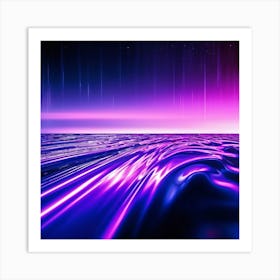 A Futuristic 1980s Poster Adorned With Iridescent Purple And Violet Waves Cascading Dynamically Dow (7) Art Print