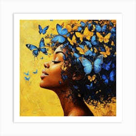 Woman With Butterflies In Her Hair 2 Art Print