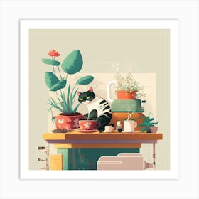 Cat On A Table Art Print