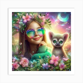 Little Girl With A Kitty Art Print