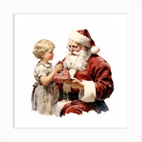 Santa Claus And Little Girl 1 Art Print