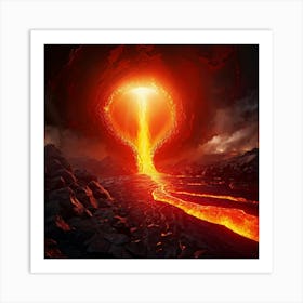 Volcanic Magma Flow Illustration Intense Heat Emanating Molten Lava Core Fiery Color Palette With Art Print