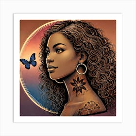 Butterfly Tattooed Woman Art Print