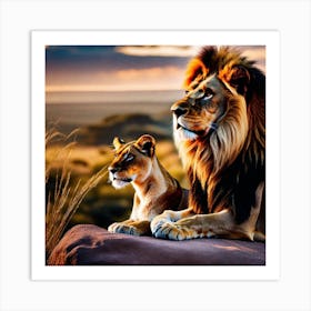 Lion And Cub 1 Art Print