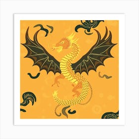 Dragon On A Yellow Background Art Print