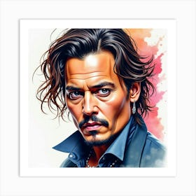 Vibrant Watercolor Of Johnny Depp With Bold Splashes Of Color, Intense Eyes Art Print