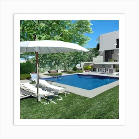 Modern House With Swimming Pool 2 Art Print