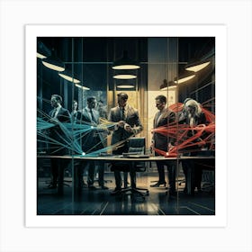 Group Of People Standing Around A Table Art Print