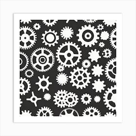 White Gears On A Black Background Art Print