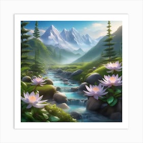 Water Lilies In The Mountains Art Print