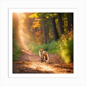 Red Fox In Autumn Forest Art Print