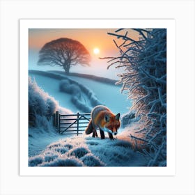 Fox In The Snow 3 Art Print