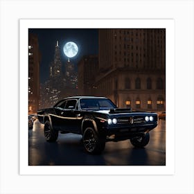 2024 Dodge Gharghar Black With A Nighttime Downtown Background And Moonlight Landscape By Jacob Art Print