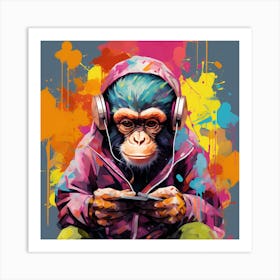 Monkey Listening To Music Art Print