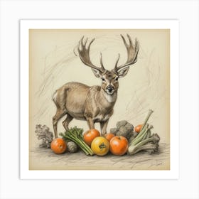 Deer With Vegetables 1 Art Print