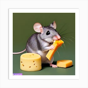 Surrealism Art Print | Mouse Eats Cheese Stick Art Print