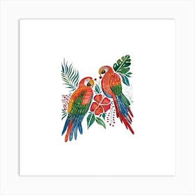 Tropical Macaw Parrots Art Print