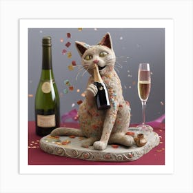 Wine For One Cat Raising 2 Art Print