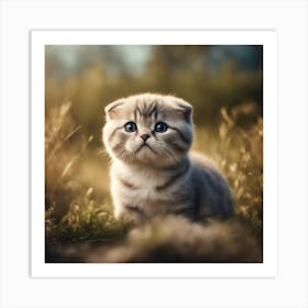 A Cute Scottish Fold Kitty, Pixar Style, Watercolor Illustration Style 8k, Png (17) Art Print