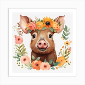 Floral Baby Boar Nursery Illustration (16) Art Print