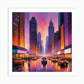 New York City At Dusk Paintings Art Print Art Print