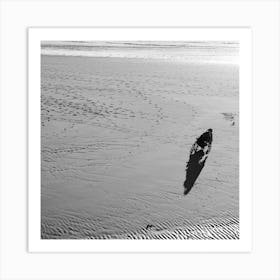 Patterns On The Beach And In The Sand, Black And White St Sebastian, Spain Square Art Print