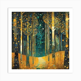 Gustav Klimt forest at night 4 Art Print