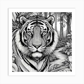 Line Art tiger Art Print