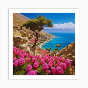 Pink Flowers By The Sea 2 Art Print