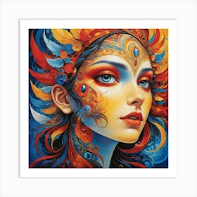 Woman With Colorful Feathers Art Print