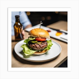 Burger On A Plate 2 Art Print