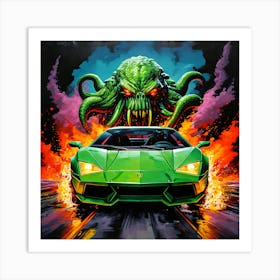 Cthulhu vs Lamborghini Art Print