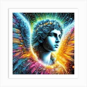 Bright Color Angel S Apparition In Stars Drawing 1 Art Print